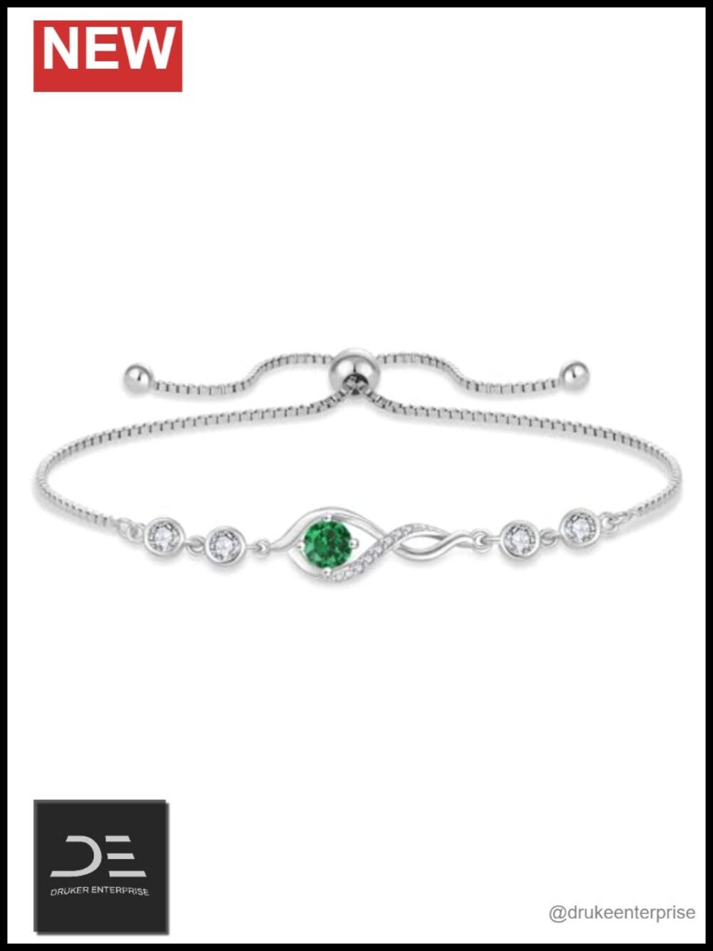 925 Sterling Silver Infinity Link Bracelet Adjustable Cubic Zirconia